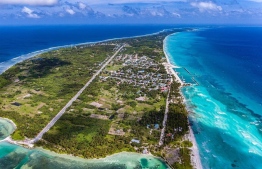 Aerial depicting of Laamu Atoll's Gan Island - the single largest island in the atoll and in the country.  The four islands of Gan, Maandhoo, Kadhdhoo and Fonadhoo, are linked with causeways, stretching up to about 18 km (11 mi) in length and making up the longest length of dry land in the Maldives, home to it's largest settlement. PHOTO: MIHAARU