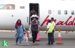 The picture depicts passengers disembarking the first scheduled flight to Kulhudhuffushi, Haa Dhaal Atoll. PHOTO: KULHUDHUFFUSHI ONLINE