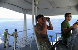 Maldives National Defence Force's Coast Guard ship 'Shaheed Ali' during the operation to find missing Chinese diver. PHOTO: MALDIVES NATIONAL DEFENCE FORCE