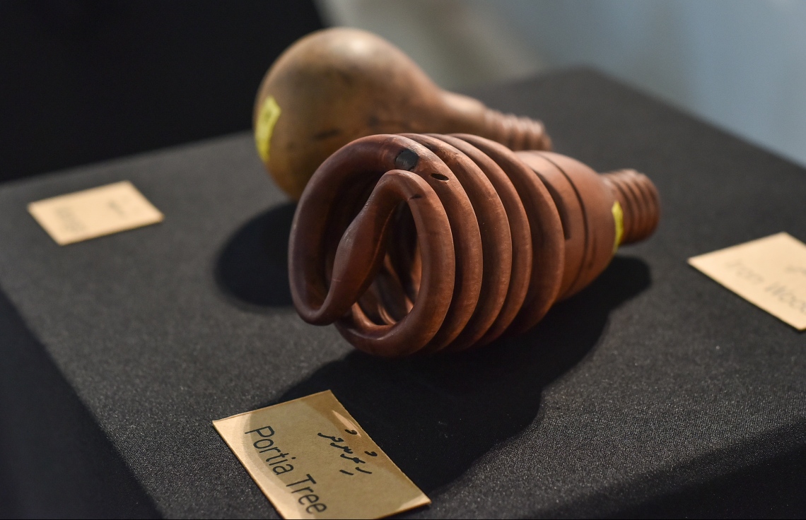 މާލެ: އޮގަސްޓް 26، 2019: އަޒްމީގެ ހުނަރު ދައްކާލުމަށް އާޓު ގެެލެރީގައި ފެށި އެގްޒިބިޝަނުގައި ލަކުޑިން ހަދާފައިވާ އެއްޗެއް.-- ފޮޓޯތައް: ނިޝާން އަލީ /މިހާރު