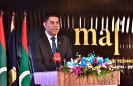 Chair of the Parliament's Budget Committee and Kinbidhoo MP Mohamed Nashiz speaking at the Maldives Accountants Forum 2019. PHOTO: NISHAN ALI/ MIHAARU