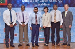 Minister of Health Abdulla Ameen (C-L) and Japanese Ambassador to Maldives Keiko Yanai (C-R) alongside senior officials of the two governments. PHOTO: MINISTRY OF HEALTH