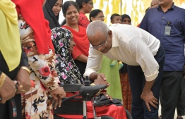 President Ibrahim Mohamed Solih meeting citizens during his ongoing visit to Dhiyamigili, Thaa Atoll. PHOTO: PRESIDENT'S OFFICE