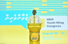 President Solih addressing ceremony held at Huravee School, Hulhumale', today to inaugurate the 'MDP Youth Congress 2019. PHOTO: PRESIDENTS OFFICE