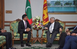 Sri Lankan Prime Minister Ranil Wickremesinghe meets with Vice President Faisal Naseem. PHOTO: PRESIDENTS OFFICE