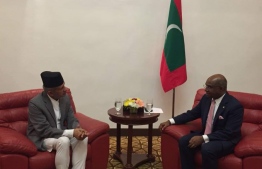 Maldives foreign minister Abdulla Shahid meets with Nepalese Foreign Minister. PHOTO: MIHAARU
