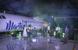 During the music video shoot of 'Windwalker' inside the Dhaalu Airport hangar. PHOTO/MANTA AIR