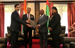 Top officials of Maldives and India at the Treaty on Mutual Legal Assistance in Criminal Matters' exchange ceremony. PHOTO: FOREIGN MINISTRY