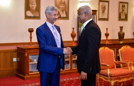 President Ibrahim Mohamed Solih (Right) with Indian External Affairs Minister Subrahmanyam Jaishankar (Left) --