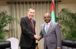 Deputy Secretary at the Department of Foreign Affairs and Trade of Australia Richard Maude pays a courtesy call on the Minister of Foreign Affairs Abdulla Shahid on the sidelines of the Fourth Indian Ocean Conference. PHOTO: FOREIGN MINISTRY