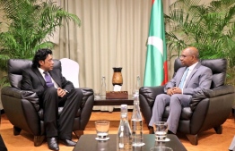 Minister of Foreign Affairsy Abdulla Shahid meets with the Minister of Foreign Affairs, Regional Integration and International Trade of Mauritius Nandcoomar Bodha. PHOTO: FOREIGN MINISTRY