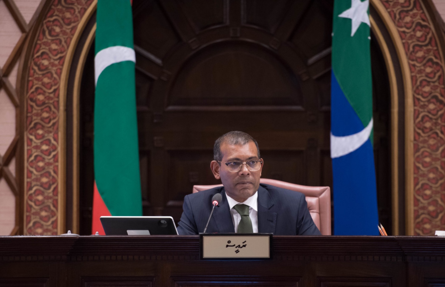 ރައްޔިތުންގެ މަޖިލިހުގެ ރައީސް މުހައްމަދު ނަޝީދު ރިޔާސަތުގައި. --- ފޮޓޯ: މަޖިލިސް