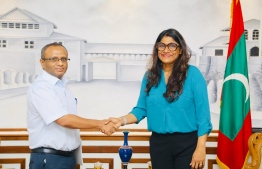 Minister of Defence Ahmed Mariya Didi and President of the Commission on Investigation of Murders and Enforced Disappearances. PHOTO: MALDIVES NATIONAL DEFENCE FORCE