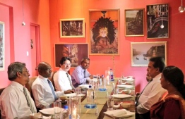 Minister of Foreign Affairs Abdulla Shahid hosts lunch for Sri Lankan Ambassador to Maldives Retired Major General A.B. Thoradeniya. PHOTO: MINISTRY OF FOREIGN AFFAIRS