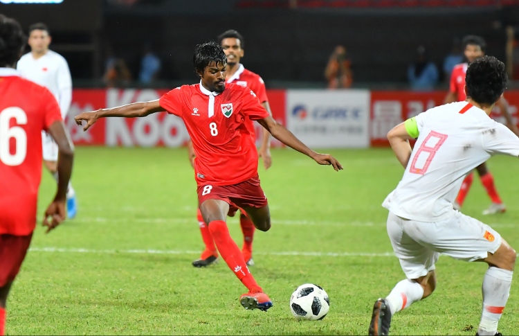 ވޯލްޑް ކަޕް ކޮލިފައިންގައި 2019 ވަނަ އަހަރު ސެޕްޓެމްބަރު މަހު ޗައިނާ އާއި ރާއްޖެ ކުޅުނު މެޗުގެ ތެެރެއިން.-- ފޮޓޯ: މިހާރު ފައިލް ފޮޓޯ