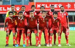The starting 11 players of Maldives national football team. PHOTO: HUSSAIN WAHEED/MIHAARU