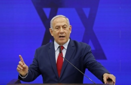 Israeli Prime Minister Benjamin Netanyahu gives a statement in Ramat Gan, near the Israeli coastal city of Tel Aviv, on September 10, 2019.  (Photo by Menahem KAHANA / AFP)
