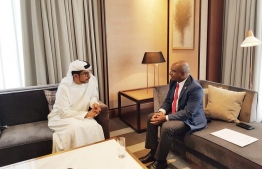 Expressing gratitude for United Arab Emirates (UAE)'s continued assistance to Maldives' development,  Minister of Foreign Affairs Abdulla Shahid discussed new development projects with Director General of Abu Dhabi Fund for Development (ADFD) Mohamed Saif Al Suwaidi. PHOTO: MINISTRY OF FOREIGN AFFAIRS