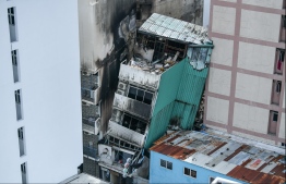 One of the buildings damaged during the fire that erupted in Henveiru Ward on September 20. PHOTO: HUSSAIN WAHEED/ MIHAARU