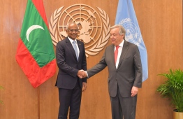 President Ibrahim Mohamed Solih (L) meets with UN Secretary-General António Guterres, at the sidelines of the 74th United Nations General Assembly (UNGA). PHOTO/PRESIDENT'S OFFICE