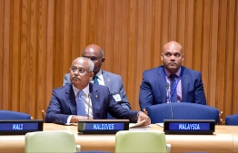 President Ibrahim Mohamed Solih at the High-level Review of the SIDS Accelerated Modalities of Action (SAMOA) Pathway Multi-stakeholder Roundtable I: Progress, Gaps and Challenges, held at the 74th United Nations General Assembly in New York. PHOTO/PRESIDENT'S OFFICE