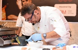 Chef Menard showing off his skills during the Masterclass hosted by Best Buy Maldives. PHOTO: BEST BUY MALDIVES