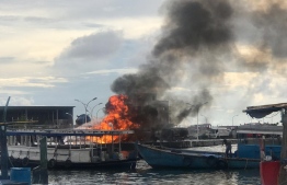 The fire aboard the speedboat docked at the T Jetty in the capital city of Male'.