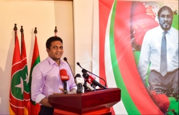 Former Villimalé MP Ahmed Nihan speaking at a Jumhooree Party gathering in October 2019 / MIHAARU FILE PHOTO