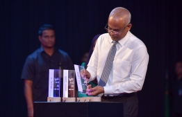 President Solih at the launching ceremony of the administrations Strategic Action Plan (SAP) for the next five years. PHOTO: NISHAN ALI / MIHAARU