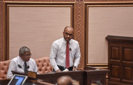 Minister of Finance Ibrahim Ameer speaking at Tuesday's parliament session. PHOTO: PARLIAMENT