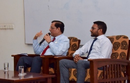 Ministry of Health's State Minister Dr Shah Abdulla Mahir and WHO Representative to Maldives Dr Arvind Mathur at the awareness session. PHOTO: MINISTRY OF HEALTH
