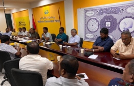 Discussions held between members of Maldivian Democratic Party (MDP) prior to releasing the statement condemning attacks on Islam. PHOTO: MDP