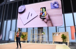 Sabrina Ellis, Google vice president of product management speaks about the new Google Pixel 4 phone during a Google product launch event called Made by Google 19 in New York City on October 15, 2019. - Google unveiled its newest Pixel handsets, aiming to boost its smartphone market share with features including gesture recognition that lets users simply wave their hands to get things done. (Photo by Johannes EISELE / AFP)
