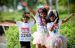 Children participate in the annual Ooredoo Color Run. PHOTO/OOREDOO MALDIVES