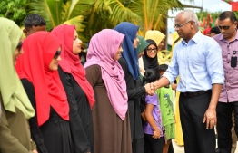 President Ibrahim Mohamed Solih arriving at Hulhudheli, Dhaalu Atoll. Speaking to the islanders, he noted that decentralization is key to the meaningful progress sought by the island community. PHOTO: PRESIDENT'S OFFICE