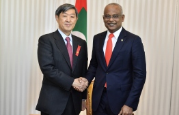 President Ibrahim Mohamed Solih (R) meets with JICA President Shinichi Kitaoka. PHOTO/PRESIDENT'S OFFICE