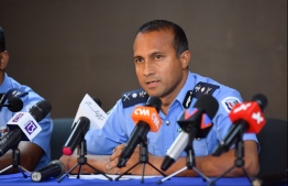 Police Commissioner at a press briefing. PHOTO: HUSSAIN WAHEED / MIHAARU