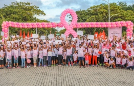 A photograph taken during the Pink Ribbon Walk event collaboratively hosted by the Bank of Maldives (BML) and the Cancer Society of Maldives. PHOTO: BML