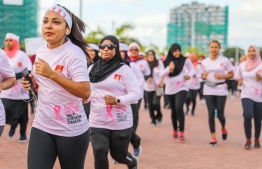 A photograph taken during the Pink Ribbon Walk collaboratively hosted by the Bank of Maldives (BML) and the Cancer Society of Maldives. PHOTO: BML