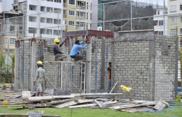 On-going construction work of the public toilets at the park. PHOTO: NISHAN ALI / MIHAARU