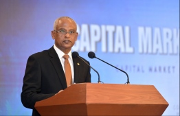 President Ibrahim Mohamed Solih speaks at the opening ceremony of the Capital Market Forum 2019. PHOTO: HUSSAIN WAHEED / MIHAARU
