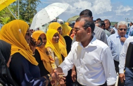 Mohamed Nasheed being received by supporters of Maldivian Democratic Party (MDP) upon his arrival at Addu. PHOTO: MDP