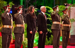 President Ibrahim Mohamed Solih attending the ceremony held at Kalhuthuhkalaa Koshi to mark Victory Day. PHOTO: PRESIDENTS OFFICE