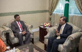 The Ambassador of Sri Lanka to the Maldives H.E. Kohona Walawwe Nimal Dharmakeerthi Karunaratne paying a courtesy call on Speaker of Parliament Mohamed Nasheed. PHOTO: PARLIAMENT
