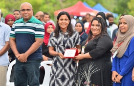 First Lady Fazna Ahmed (C) and Women in Tech Maldives President Hafsath Haleem (C-R) during the inauguration ceremony, PHOTO: PRESIDENT'S OFFICE