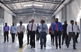 President Ibrahim Mohamed Solih inspecting the chemical warehouses built at Thilafushi. PHOTO: PRESIDENT'S OFFICE