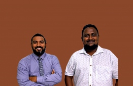 Veteran TV Anchor and Island Aviation's PR Manager Moosa Waseem (L) alongside Mihaaru New's Assistant Editor and award-winning journalist Mohamed Hamdhoon.  PHOTO: AHMED AIHAM / THE EDITION