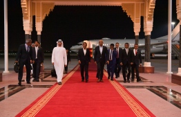 President Ibrahim Mohamed Solih, Speaker of Parliament Mohamed Nasheed and the Maldives' delegation arrive at the United Arab Emirates. PHOTO: MINISTRY OF FOREIGN AFFAIRS
