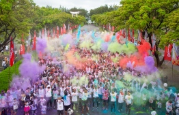 Participants at the Ooredoo Color Run held in Hulhumale', in December 2019. PHOTO/OOREDOO MALDIVES