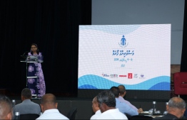 Minister of Fisheries, Marine Resources and Agriculture Zaha Waheed during the opening ceremony of the two-day 'Fishermen's Forum' held in reclaimed suburb Hulhumale'. PHOTO: MINISTRY OF FISHERIES, MARINE RESOURCES, AGRICULTURE